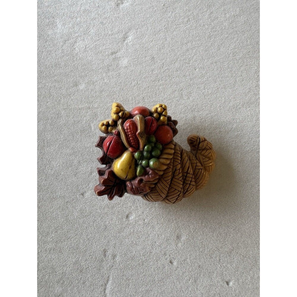 Vintage Hallmark Cornucopia Fruit Basket Brooch Thanksgiving Autum Fall